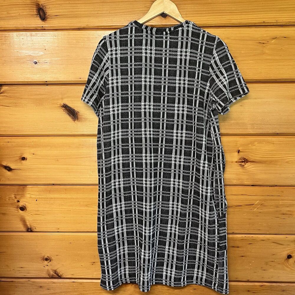 Zara Trafaluc Size L Jacquard Check Shift Mini Dress Black White Short Sleeve - Picture 5 of 5